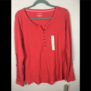 Sonoma Long Sleeve Top Coral Color Waffle Knit